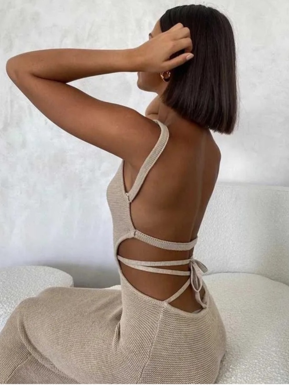 Sabo Beige Knit Tank Dress